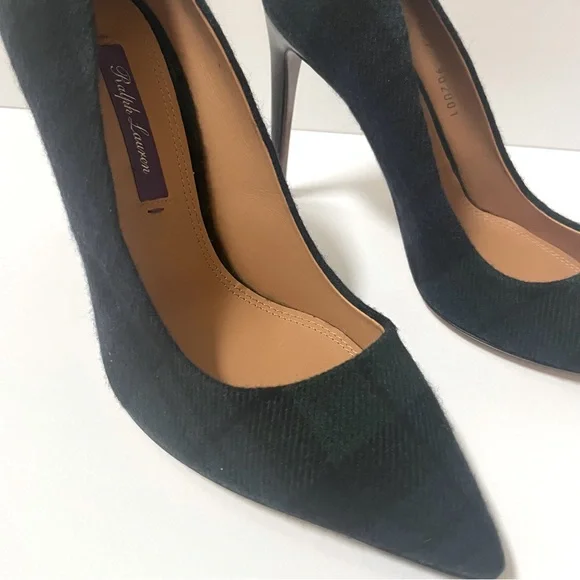 NEW Ralph Lauren Celia Purple Label Black Watch Tartan Stiletto Pumps Size 7 Heels